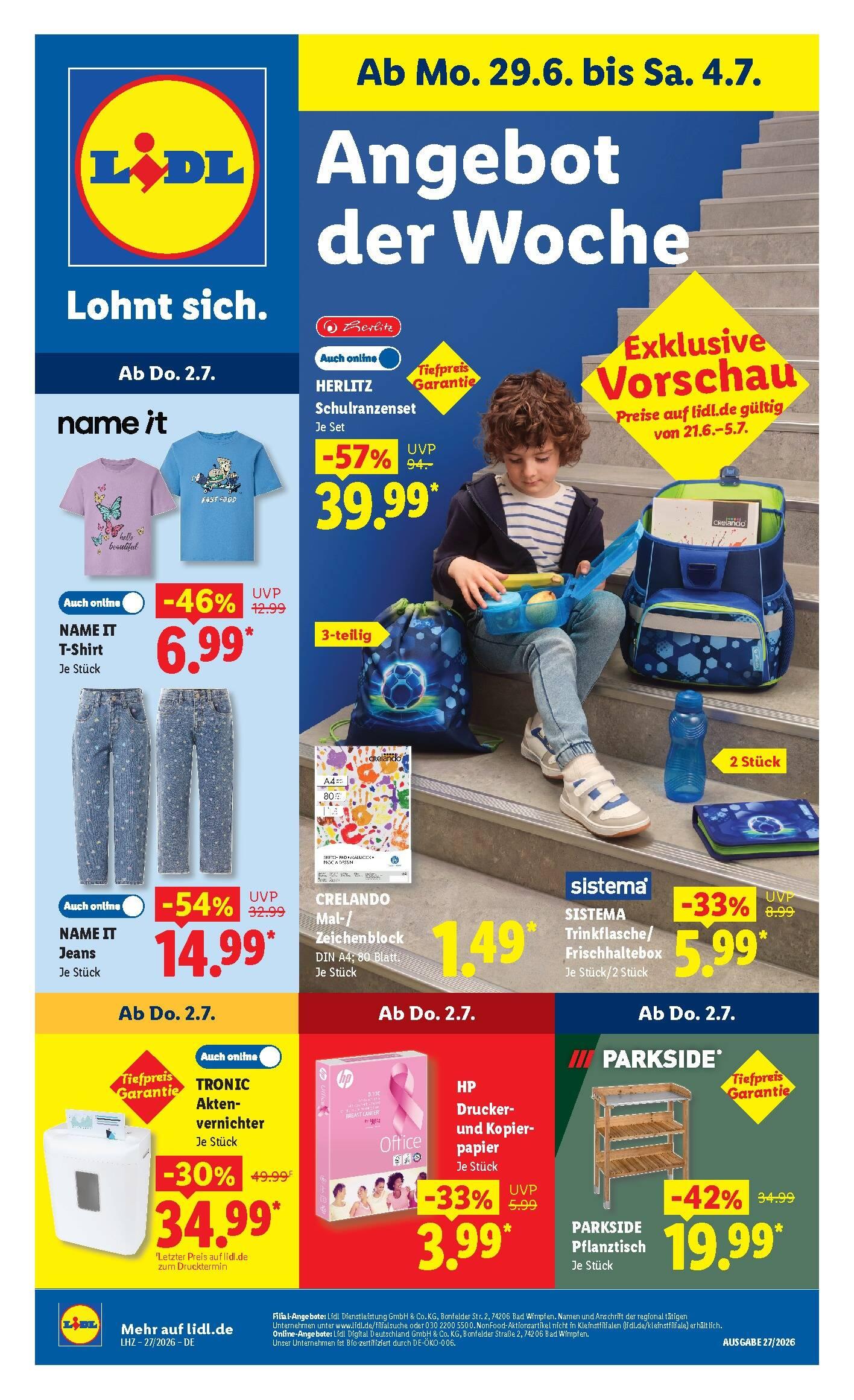 Lidl Aktueller Prospekt ab Montag Seite 1