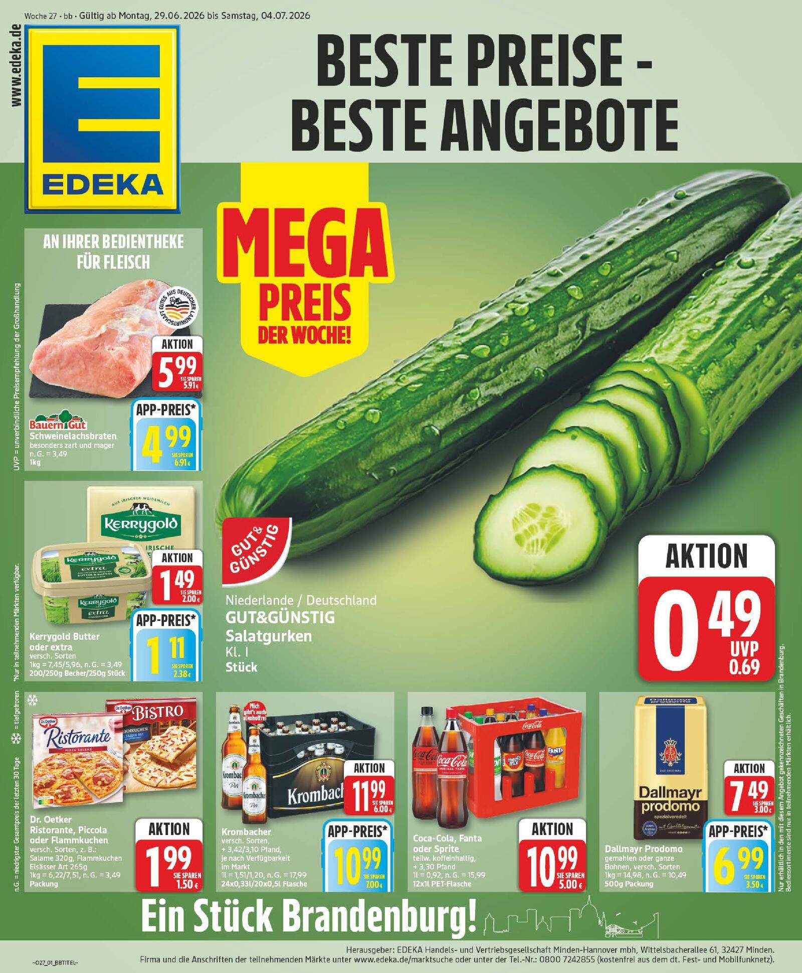 Edeka Prospekt ab Montag - Brandenburg Seite 1