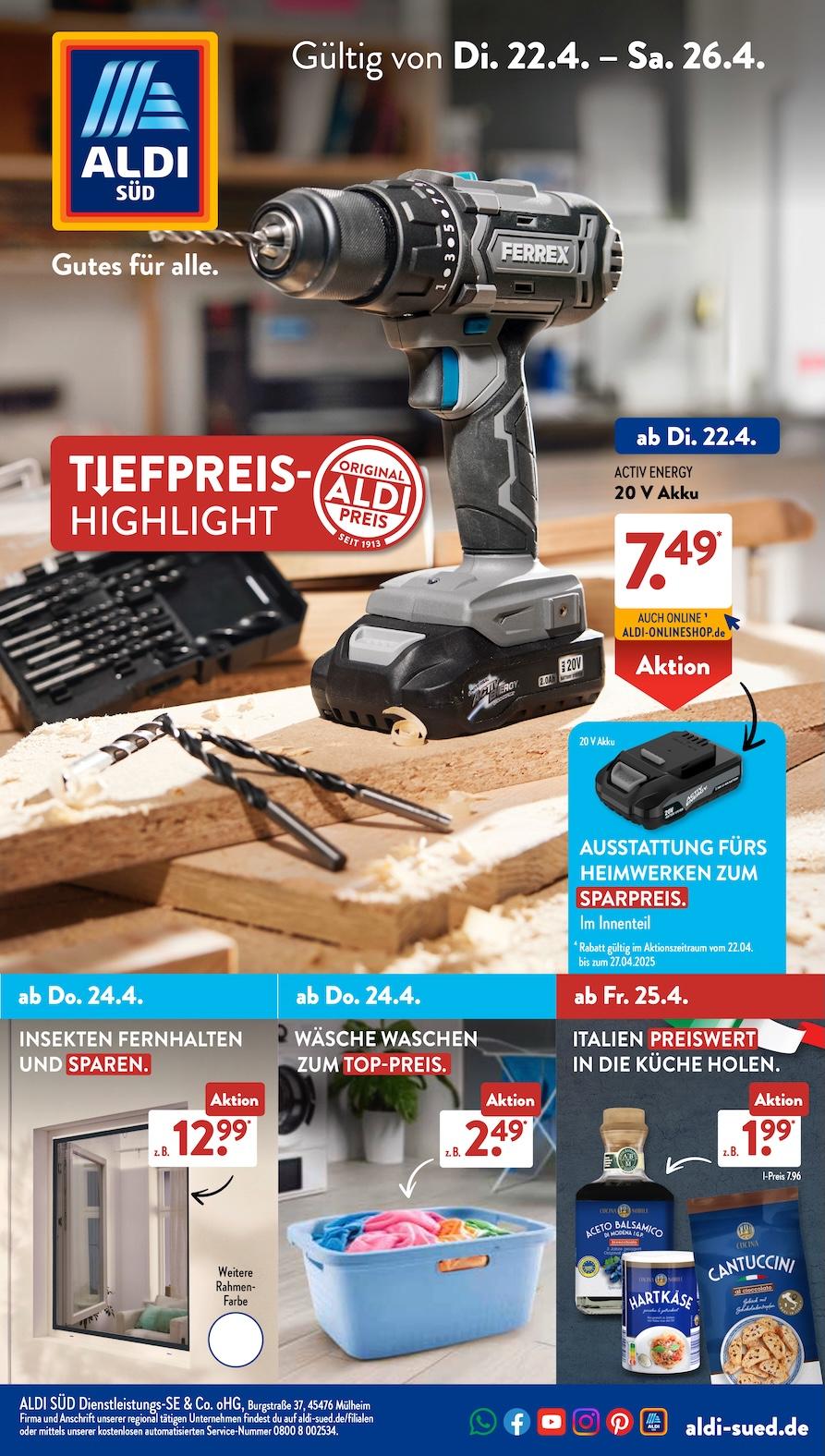Aldi Aldi Süd Prospekt ab Dienstag Seite 1