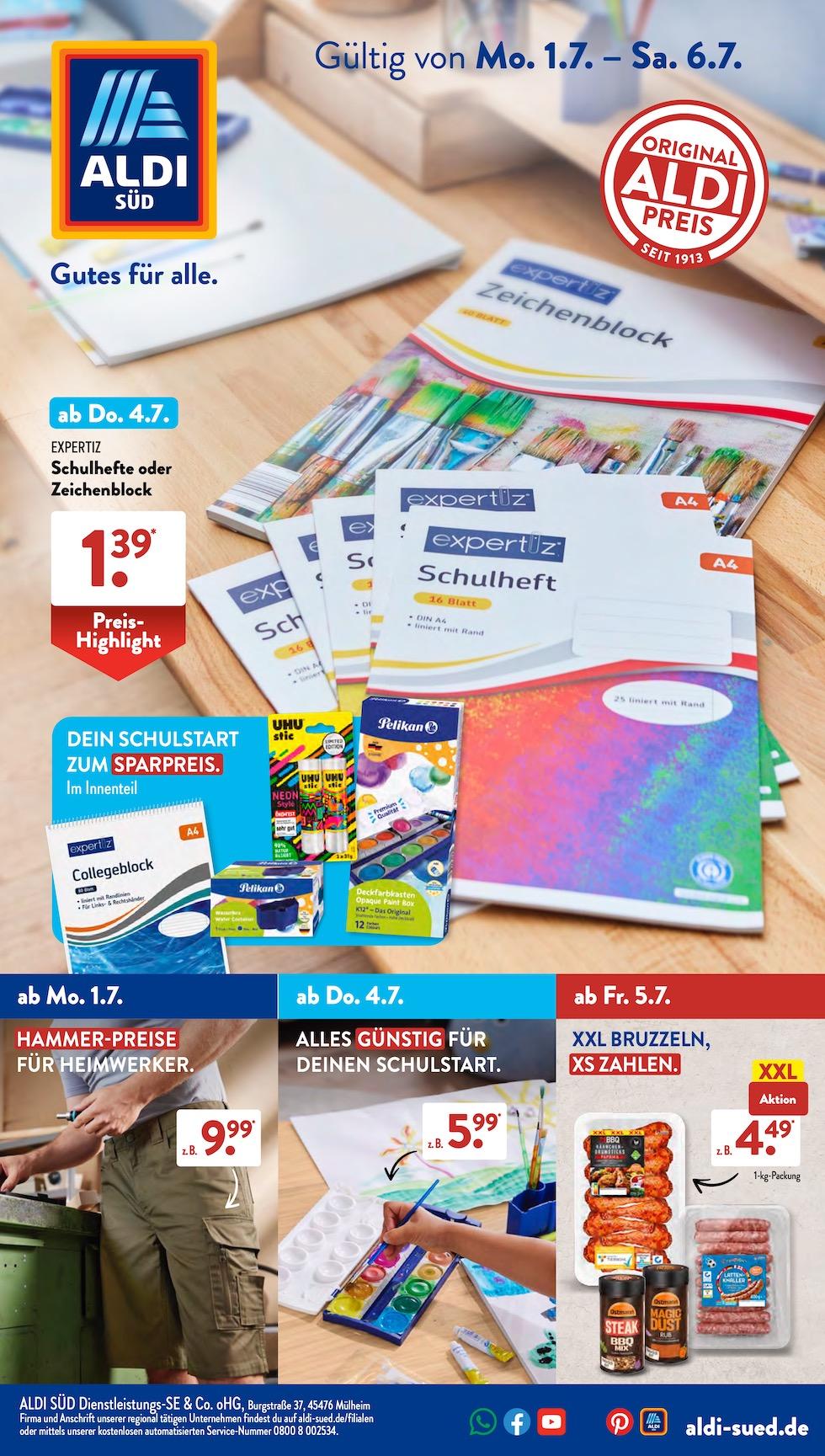 Aldi Aldi Süd Prospekt ab Montag Seite 1