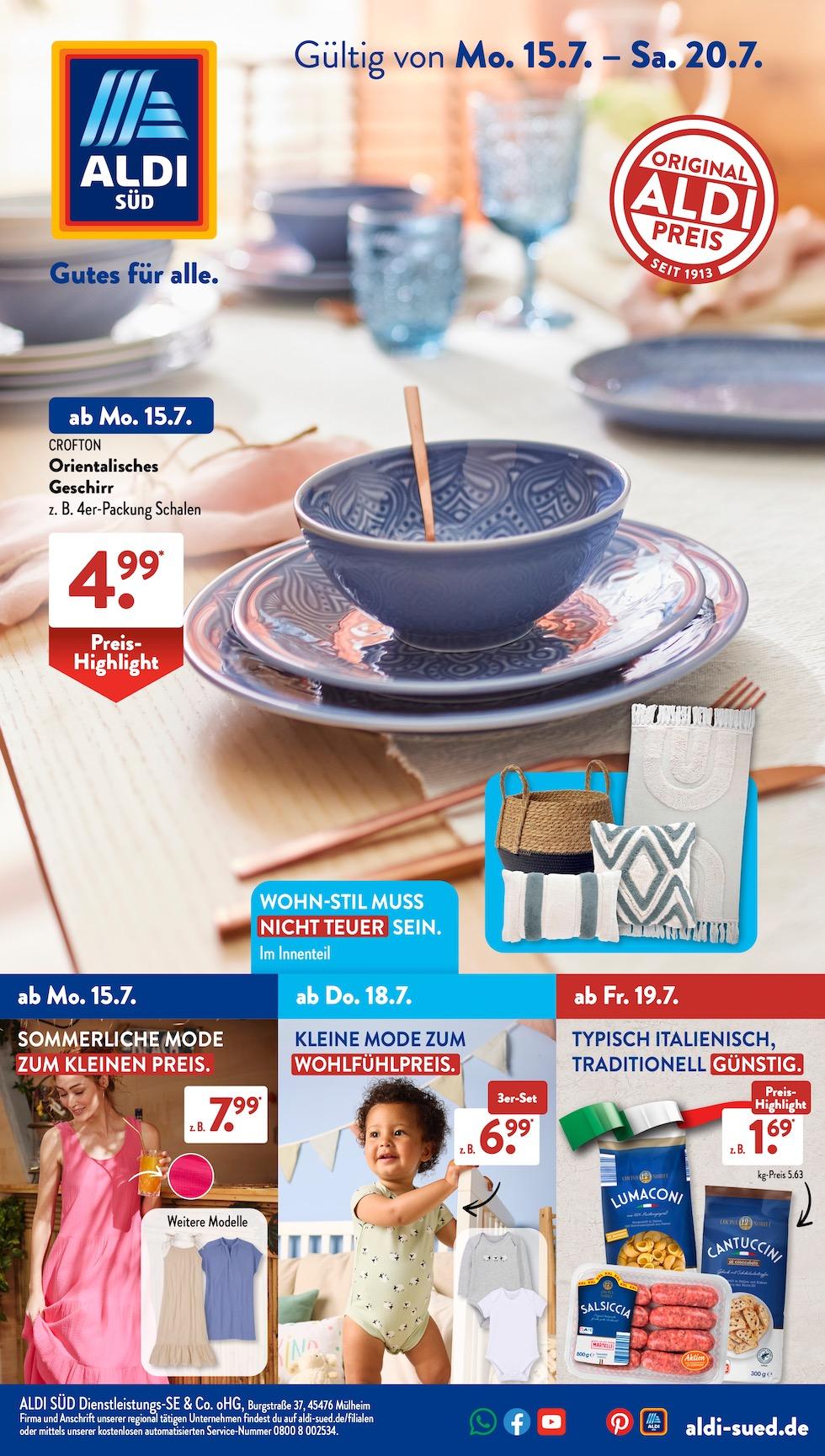 Aldi Aldi Süd Prospekt ab Montag Seite 1